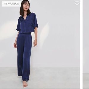 NWOT Lunya Washable Silk High Rise Pant (pants only), Deep Blue, Size M